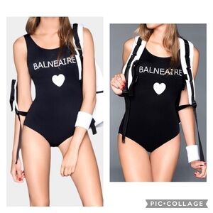 MISS BALNEAIRE Women’s Black Logo Designer One Piece Swimsuit